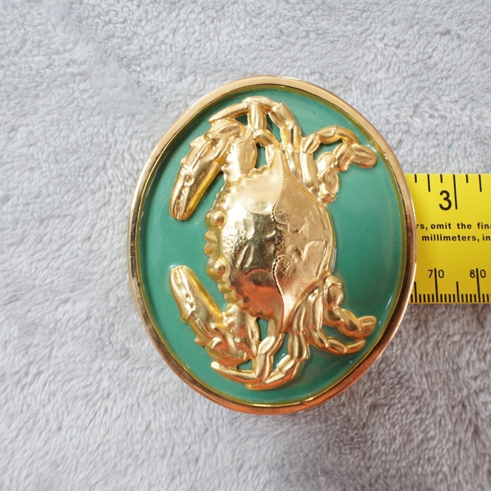 Wimberly Cancer Crab Belt Buckle Astrological Horoscope Zodiac Gold Green Enamel - Picture 4 of 5